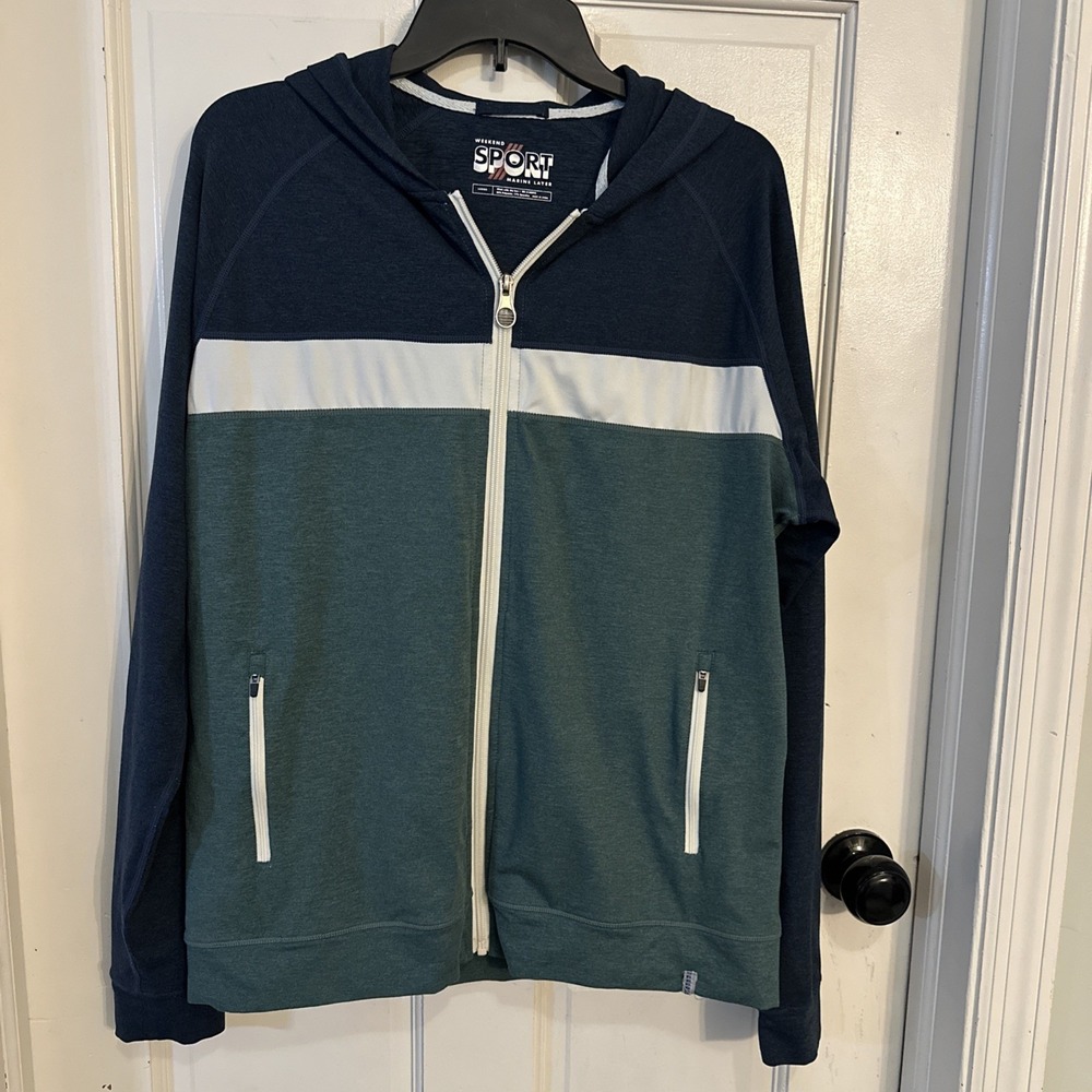 Marine Layer Weekend Sport Hoodie Mens Large Blue Green Colorblock Full Zip